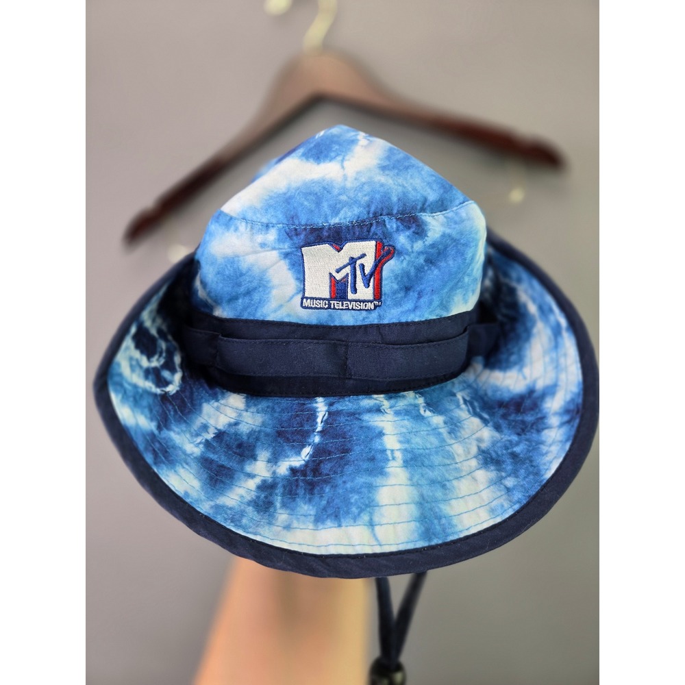 MTV Bucket Hat Tie Dye Blue White Boonie Sun Hat Adjustable OSFM Retro 90s Y2K